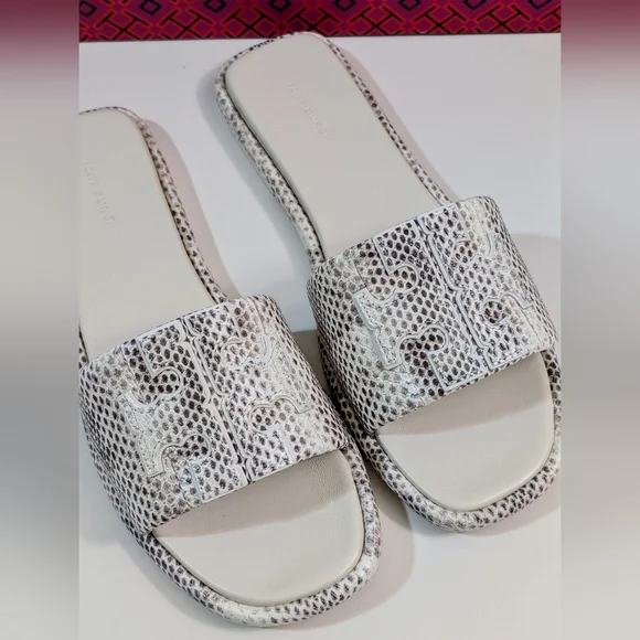 TORY BURCH, Double T Sport Slides, Smoke Roccia, Size 9.5